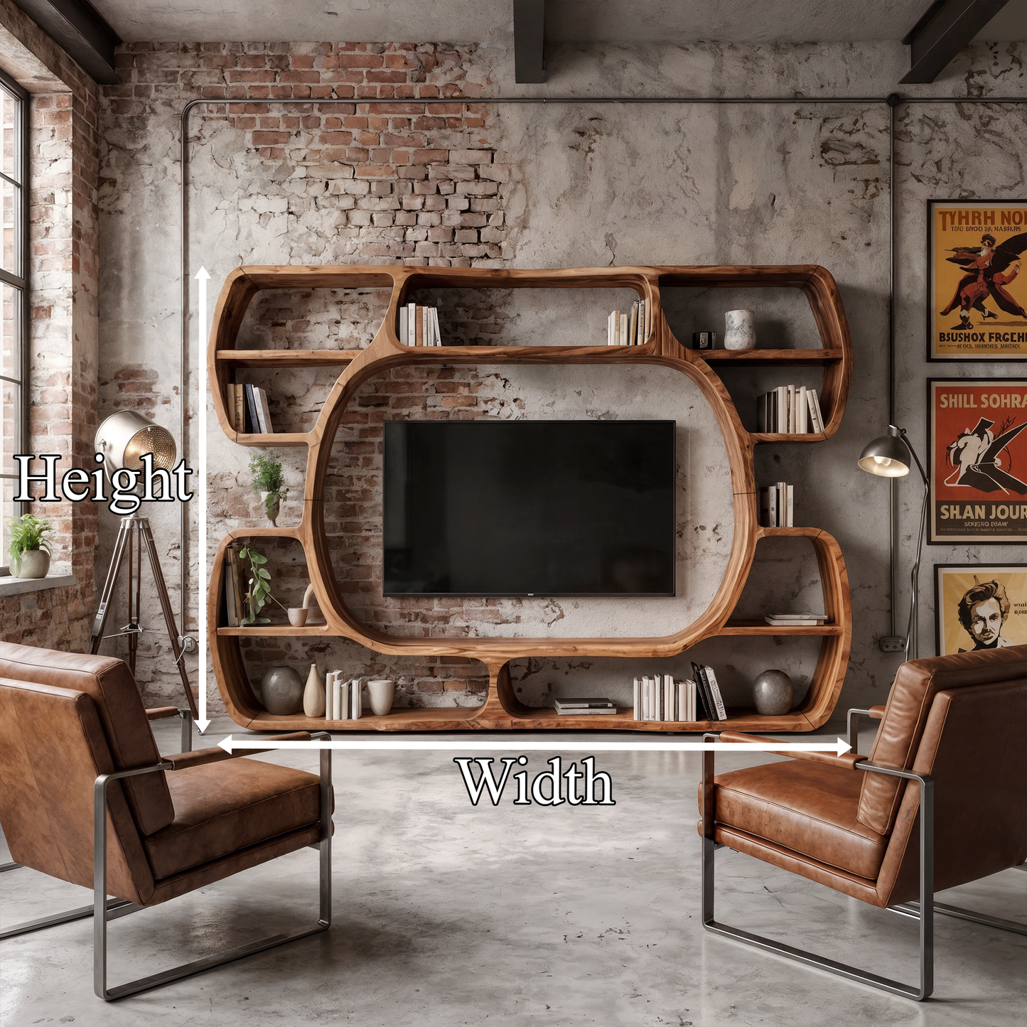 Organic Entertainment Center With Sculptural Surround Shelves For Living Room
