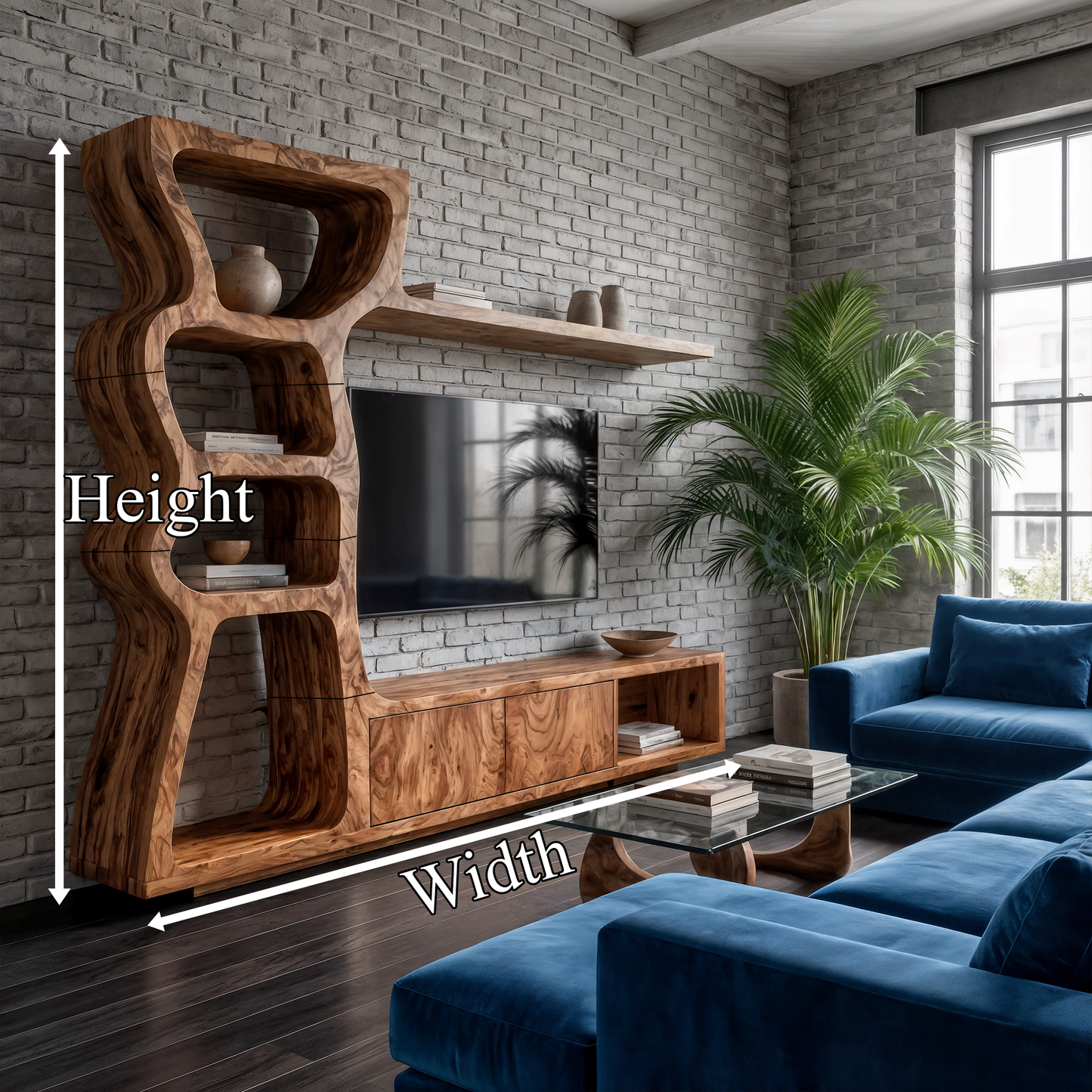 Modern TV Cabinet With Curved Built In Display Shelves For Living Room
