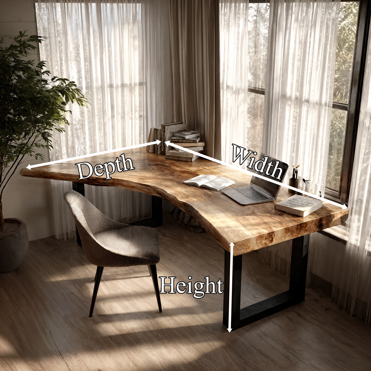 Live Edge Office Desk With Handcrafted Wood Slab Top For Home Office
