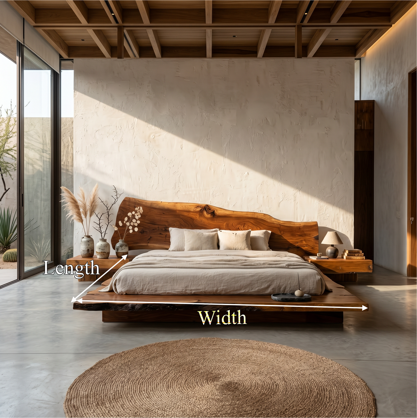 Rustic Bed Frame With Natural Wood Headboard For Bedroom