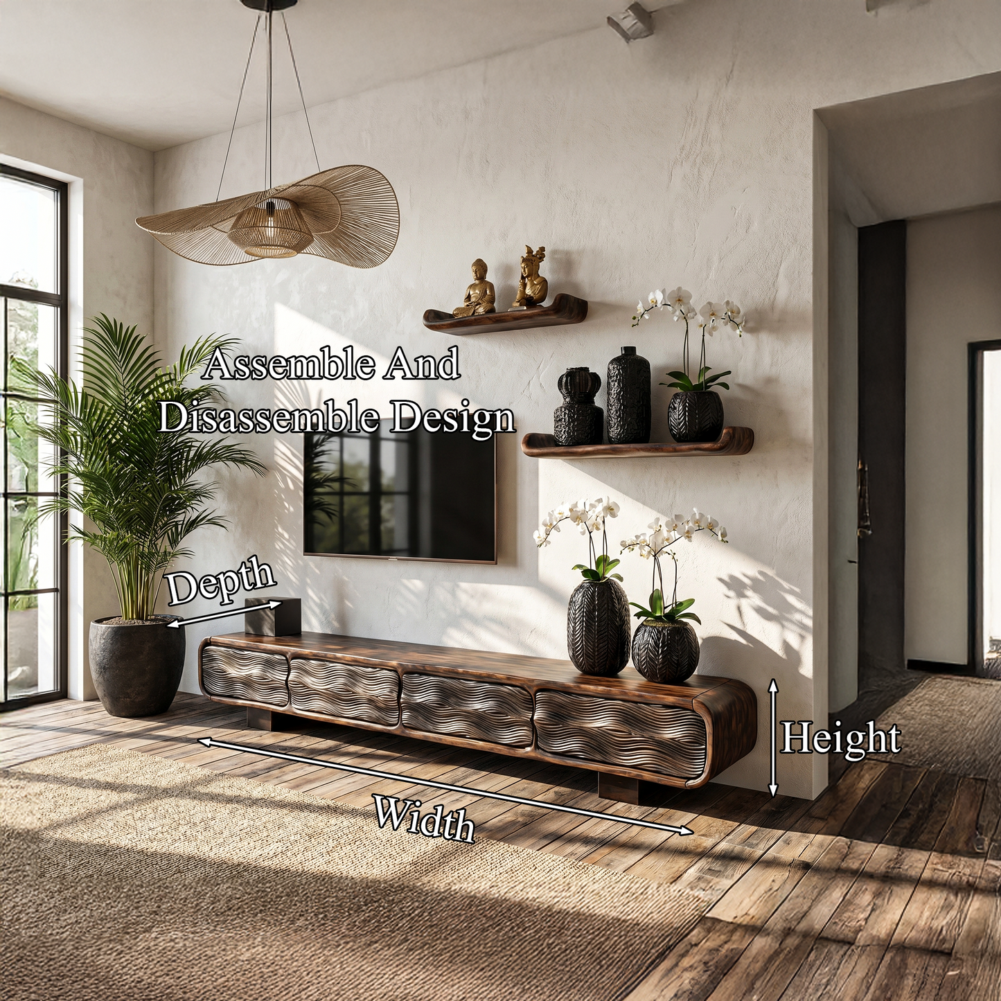 Rustic TV Cabinet Handcrafted Wood Storage Design For Living Room Entertainment Space