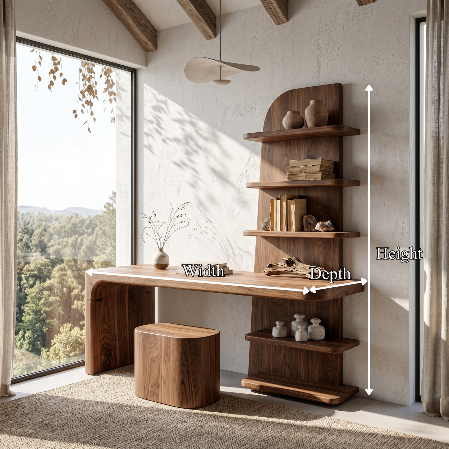 Minimal Desk With Built In Bookcase And Drawers For Study Room