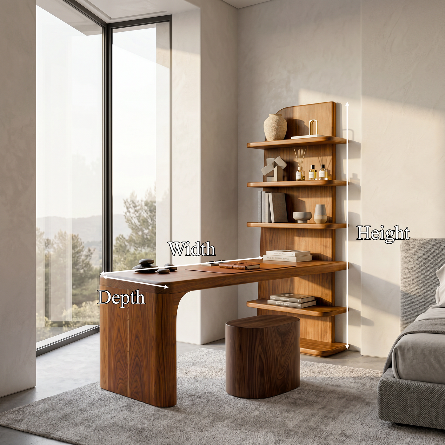 Handcrafted Desk With Open Bookshelf Design For Bedroom And Workspace