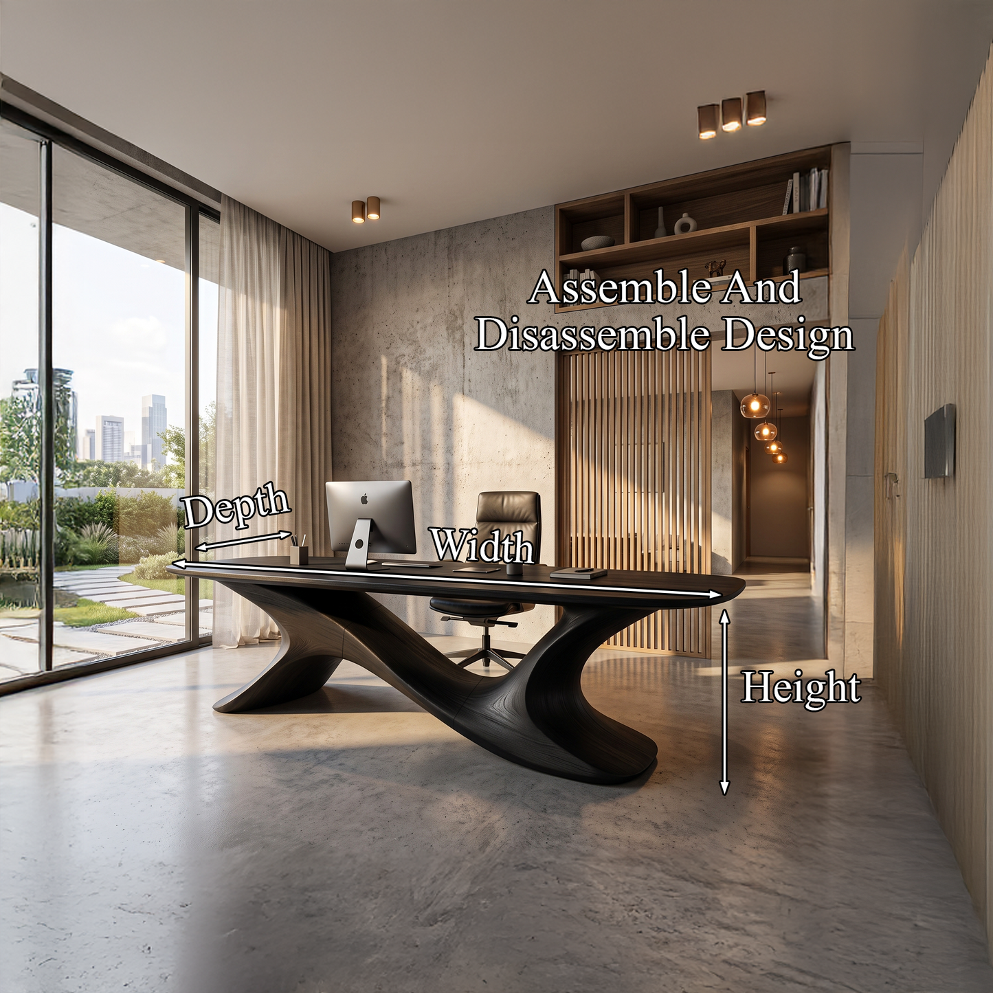 Rustic Open Loop Desk Solid Wood Writing Desk For Home Office
