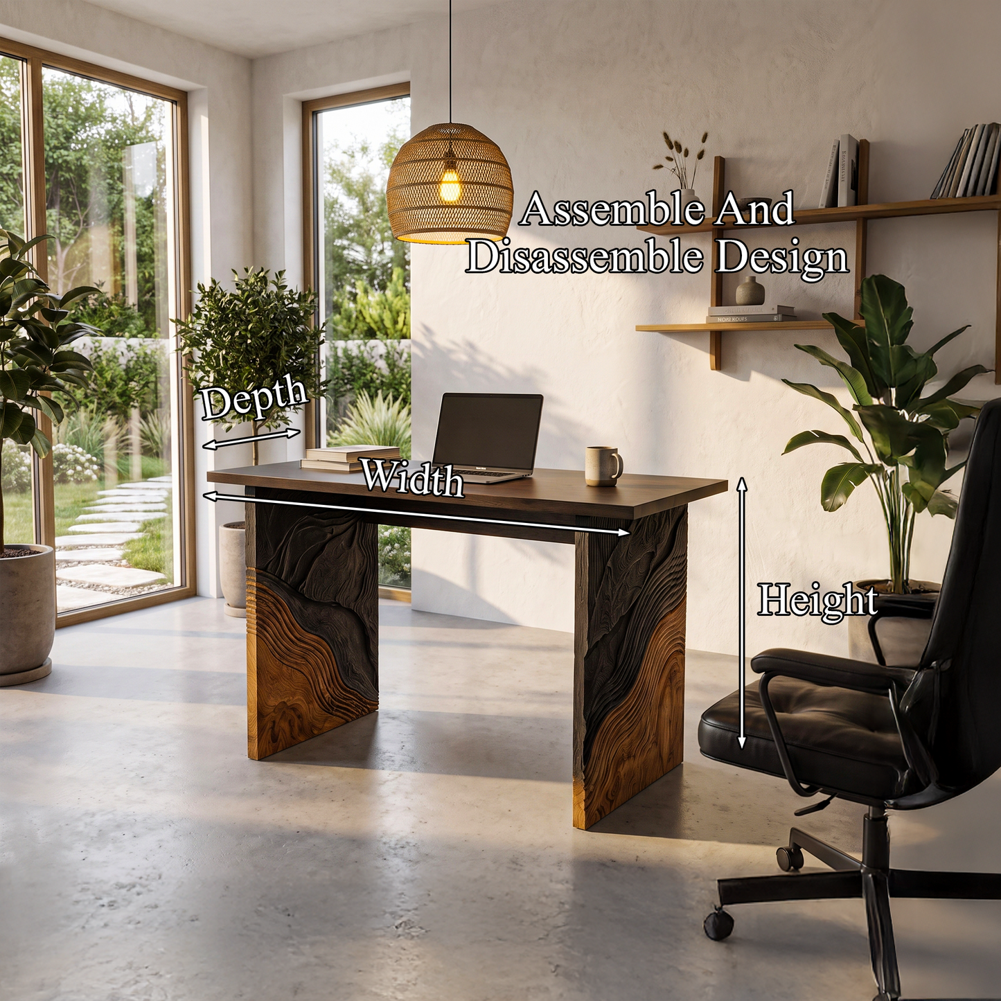 Organic Modern Writing Desk Handcrafted Storage Design For Executive Home Office