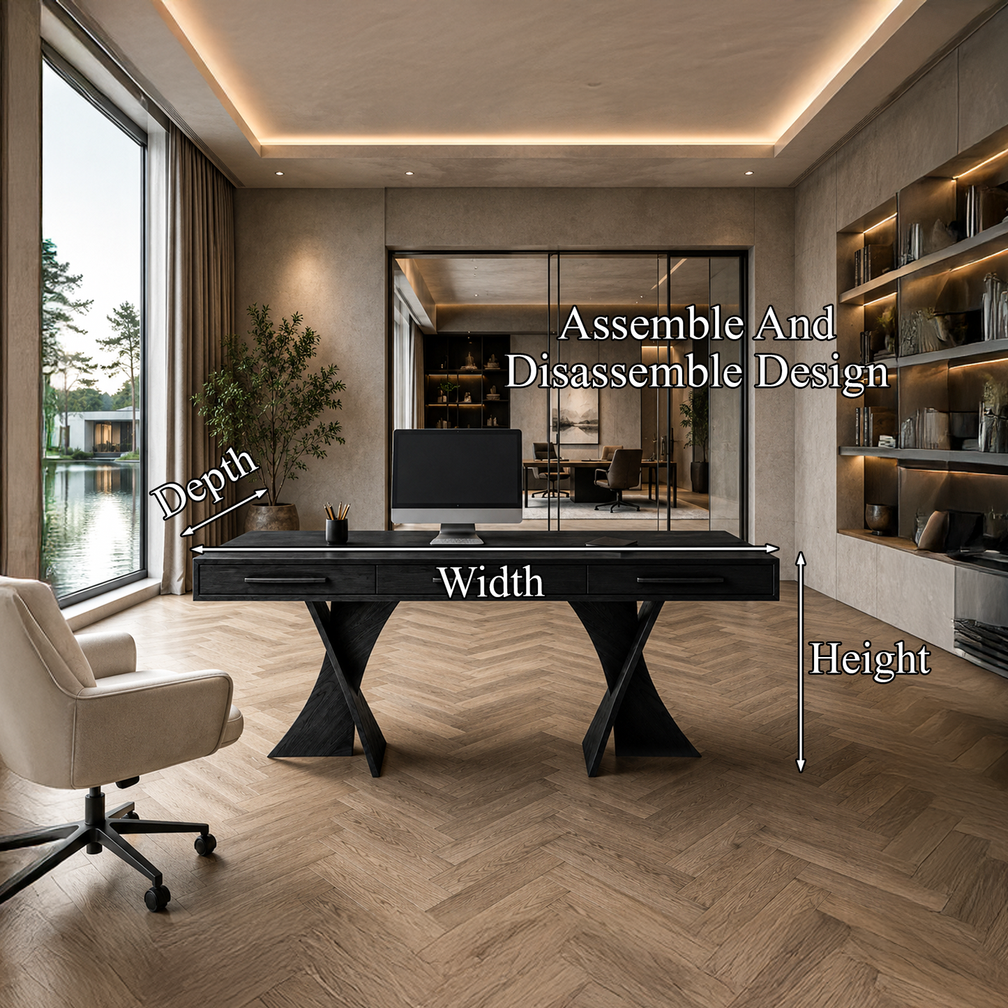 Minimalist X Frame Desk Solid Wood Computer Desk For Home Office