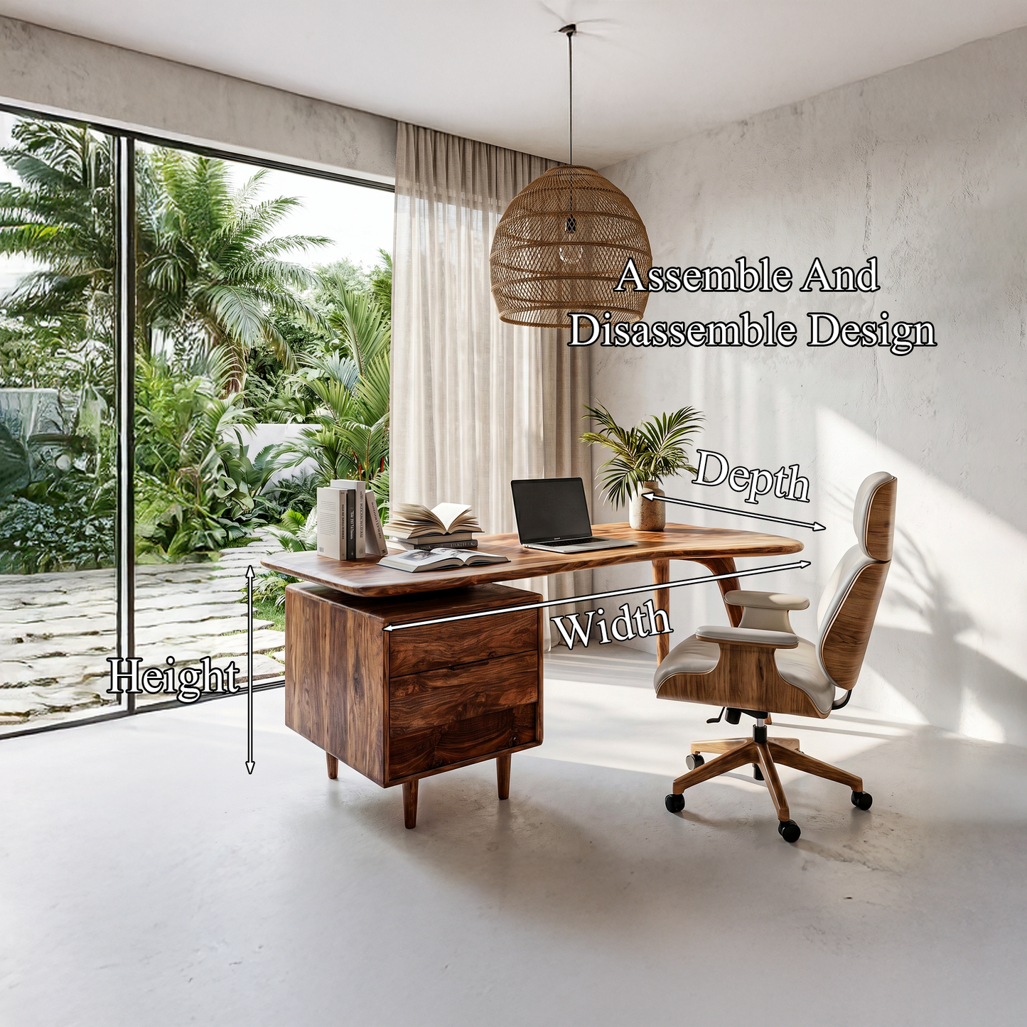 Organic Wooden Desk With Integrated Side Shelves And Built In Drawer Storage For Home Office And Workspace