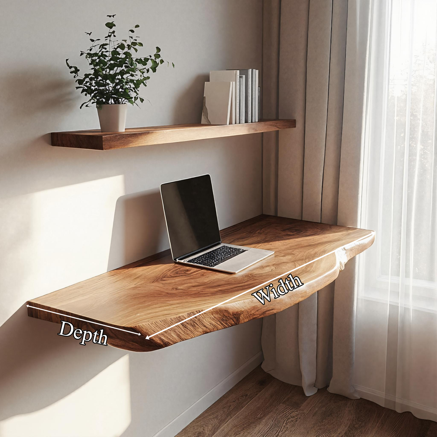 Natural Grain Solid Wood Floating Workspace Desk Interior