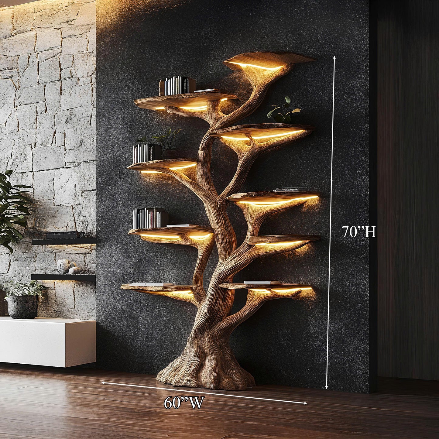 Wooden Tree Bookshelf Rustic Custom Display Gift