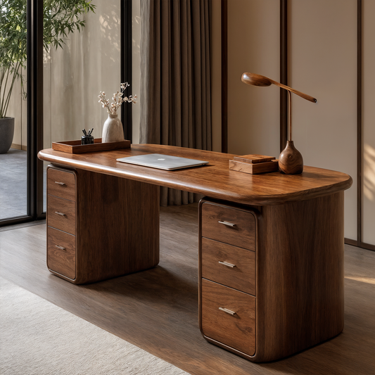 Contemporary Wood Desk With Built In Drawers For Home Office