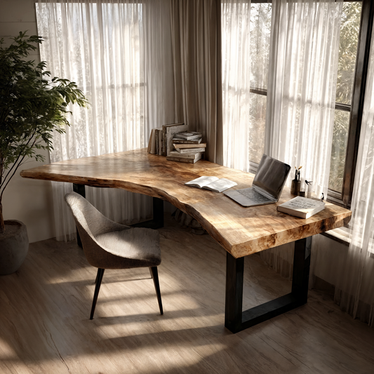 Live Edge Office Desk With Handcrafted Wood Slab Top For Home Office