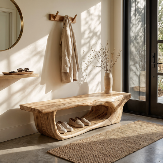 Organic Shoe Bench With Open Shoe Storage For Entryway