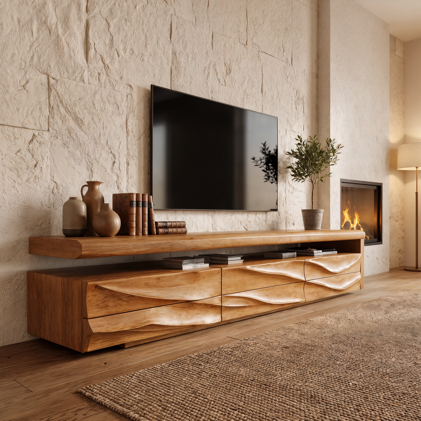 Organic Modern TV Cabinet With Handcrafted Solid Wood Design For Living Room