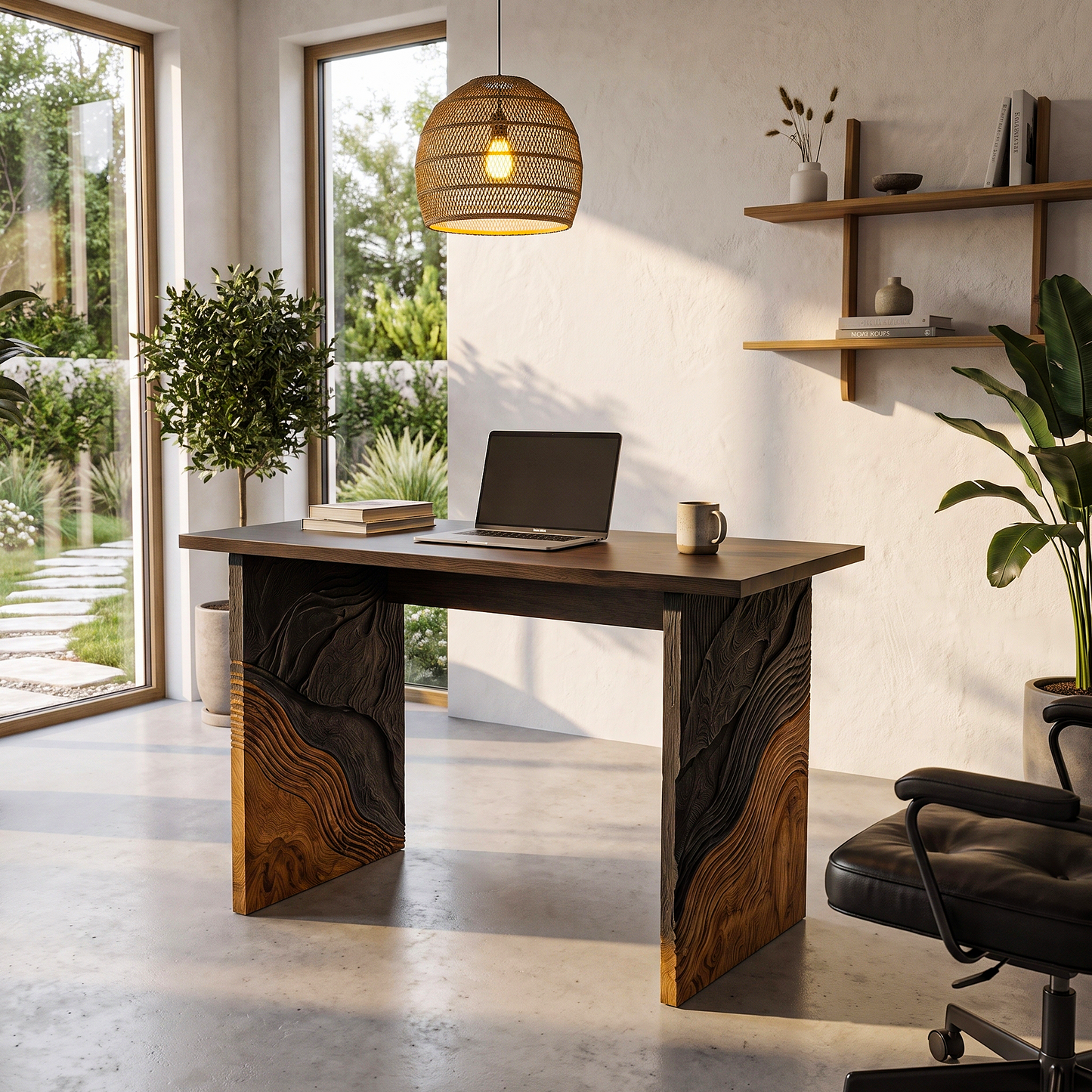 Organic Modern Writing Desk Handcrafted Storage Design For Executive Home Office