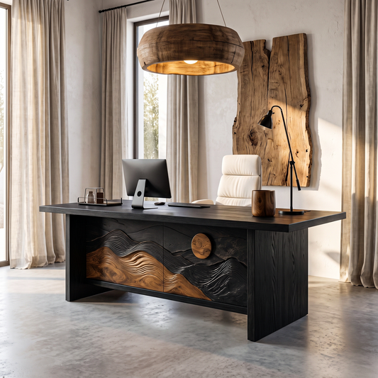 Sculptural Writing Desk Handcrafted Solid Wood Design For Workspace