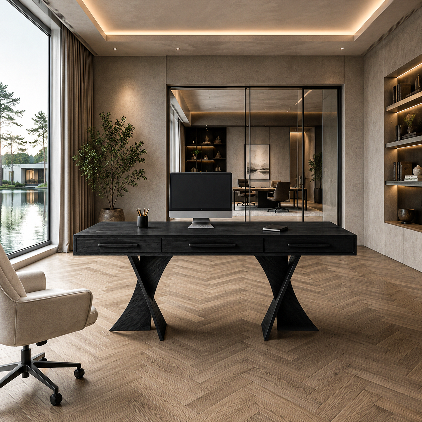 Minimalist X Frame Desk Solid Wood Computer Desk For Home Office