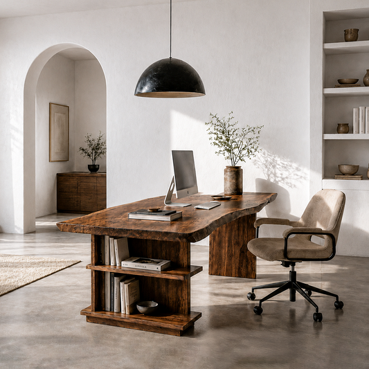Rustic Executive Desk With Built In Bookshelf And Solid Wood Design For Home Office