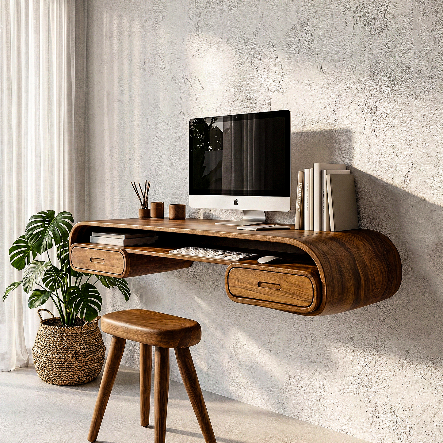 Minimalist Wall Mounted Desk With Built In Drawers For Home Office