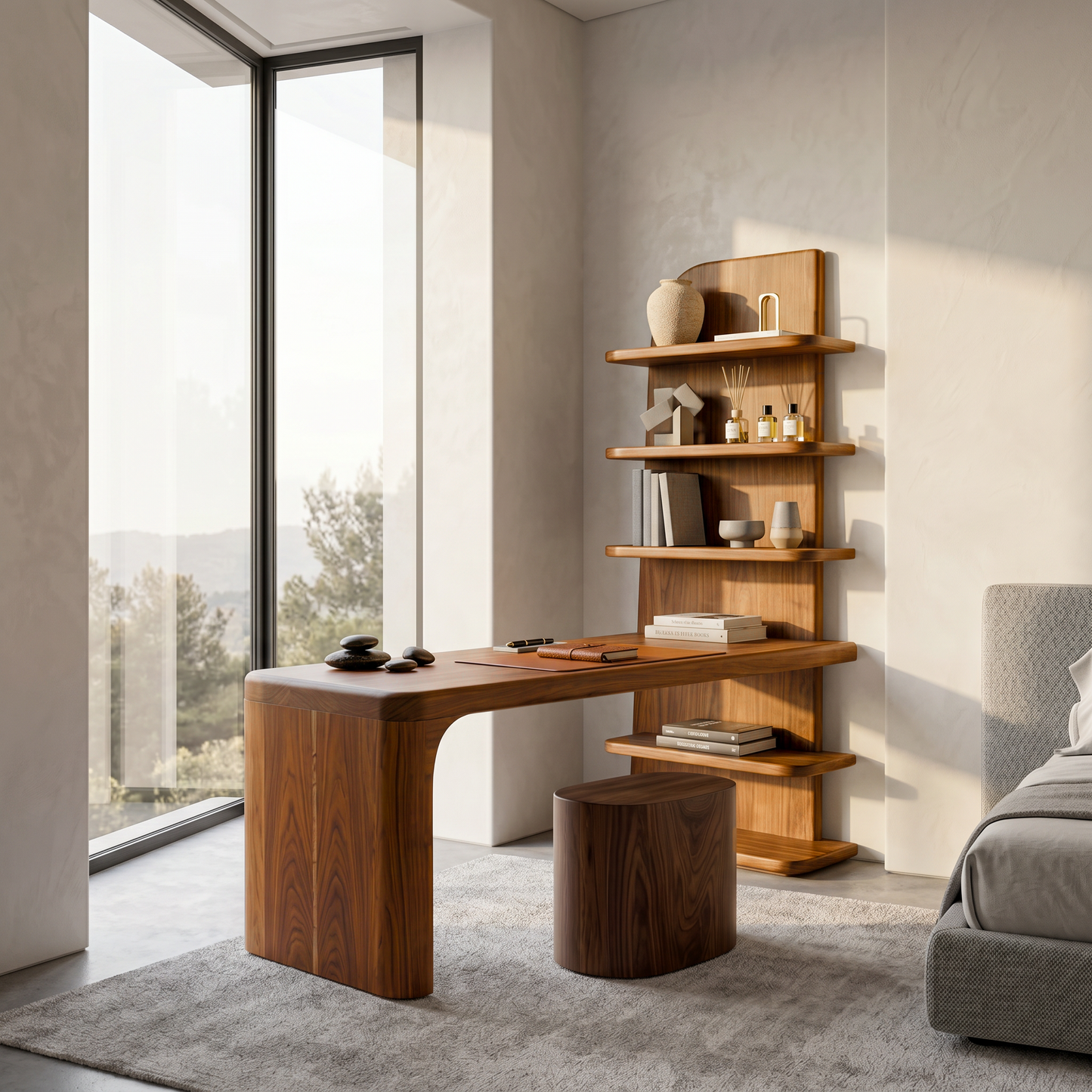 Handcrafted Desk With Open Bookshelf Design For Bedroom And Workspace