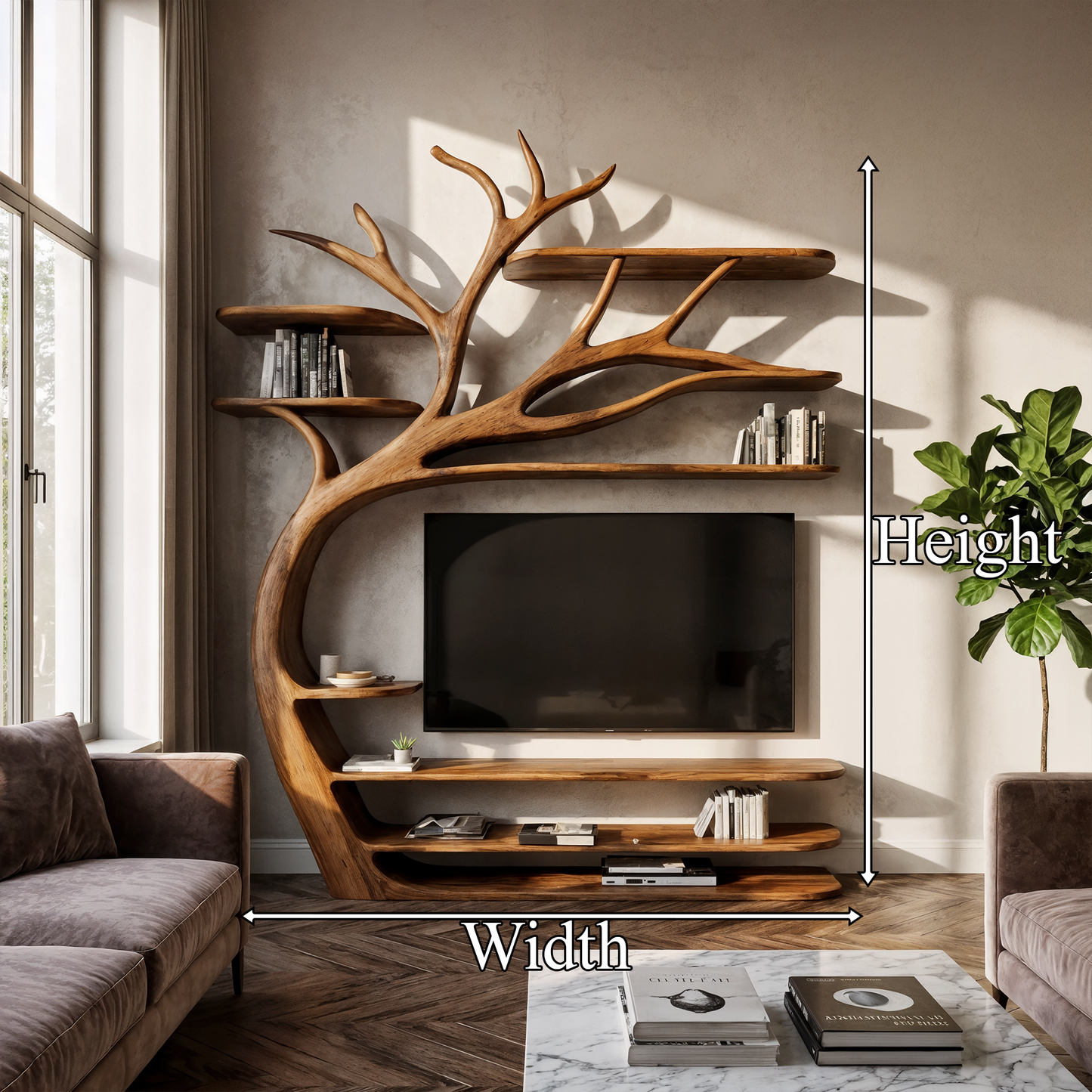 Rustic Artistic Tree TV Stand Bedroom Or Living Room Decor