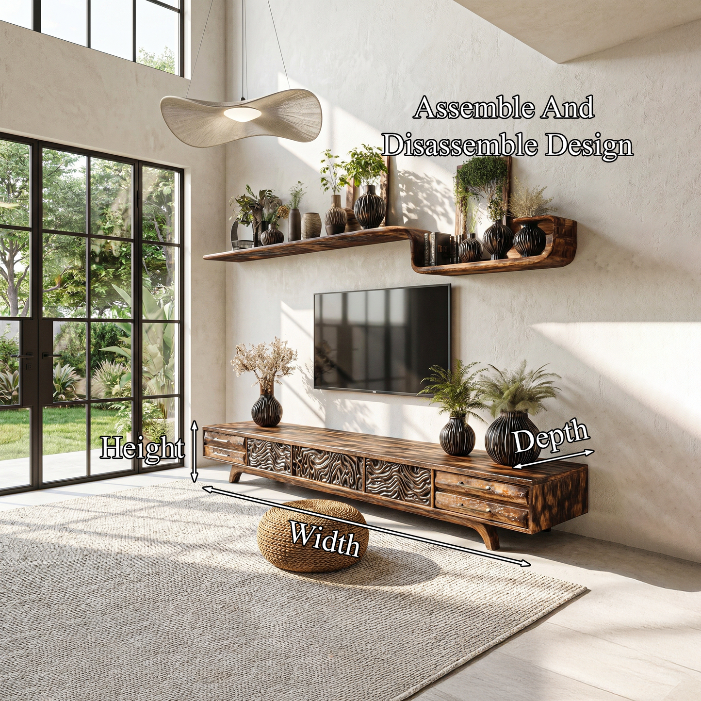 Rustic TV Cabinet Nature Inspired Media Console For Living Room