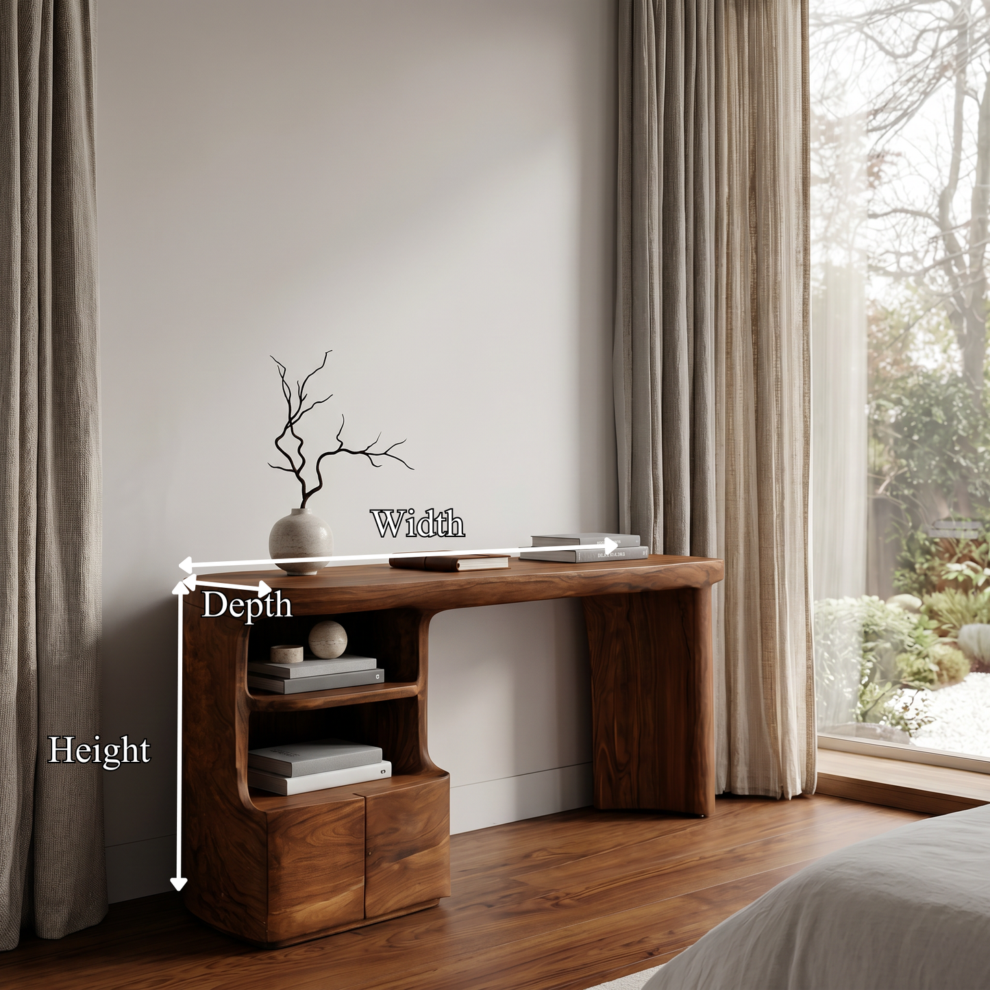 Modern Writing Desk With Open Storage Shelves For Home Office