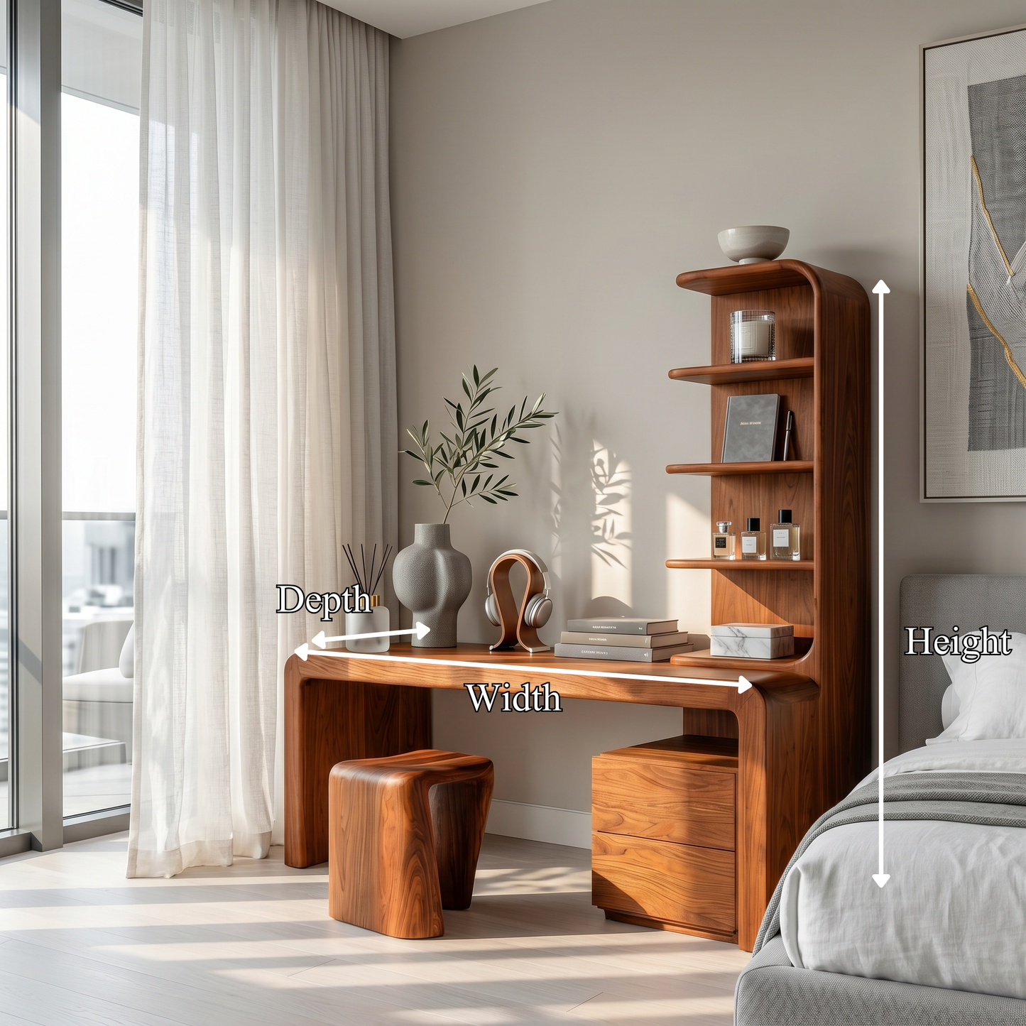 Modern Desk With Built In Storage Shelves And Drawers For Home Office