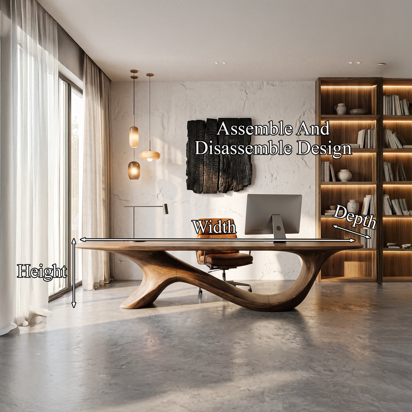 Modern Sculptural Base Desk Solid Wood Desk For Workspace