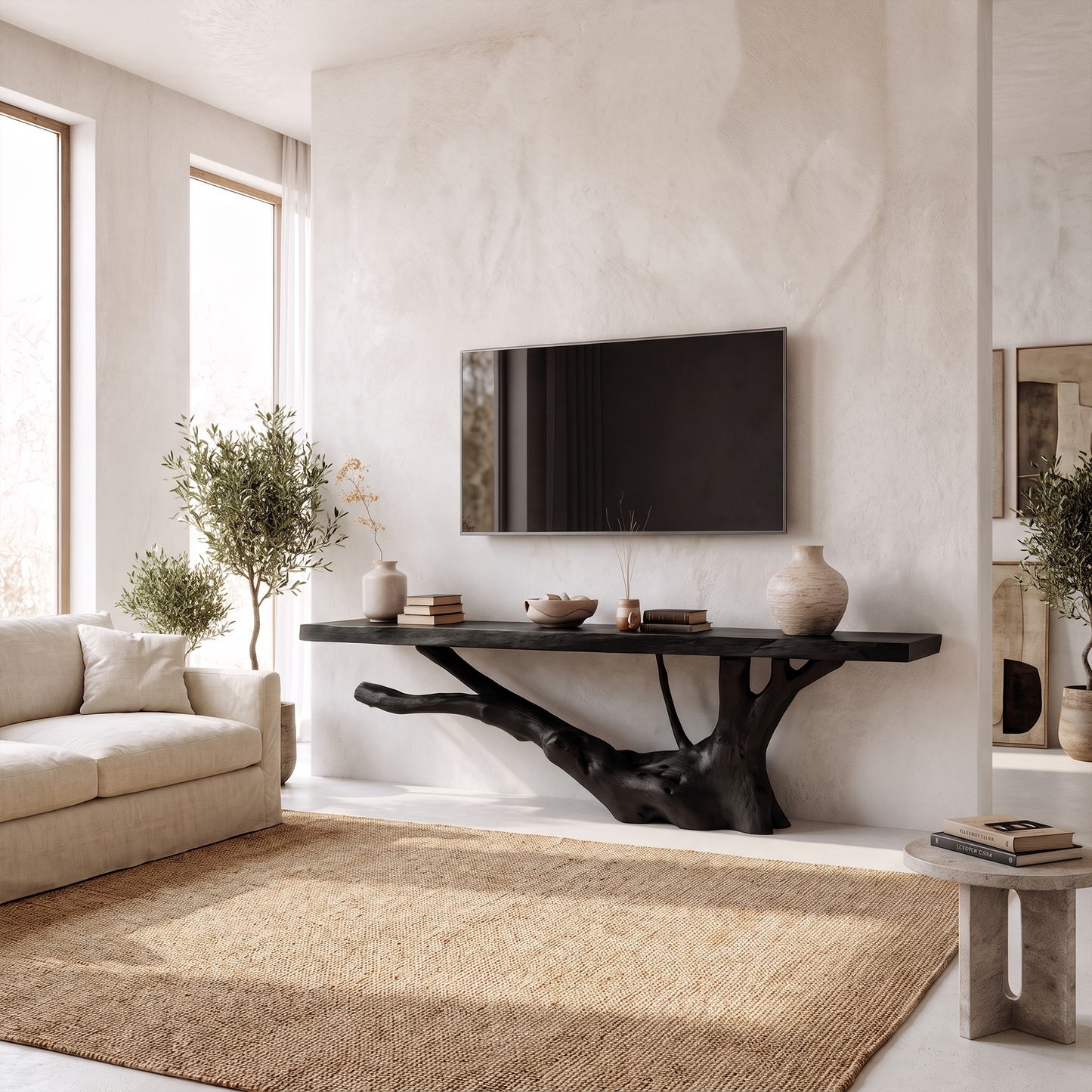 Nature Inspired TV Stand With Handcrafted Tree Root Design For Living Room