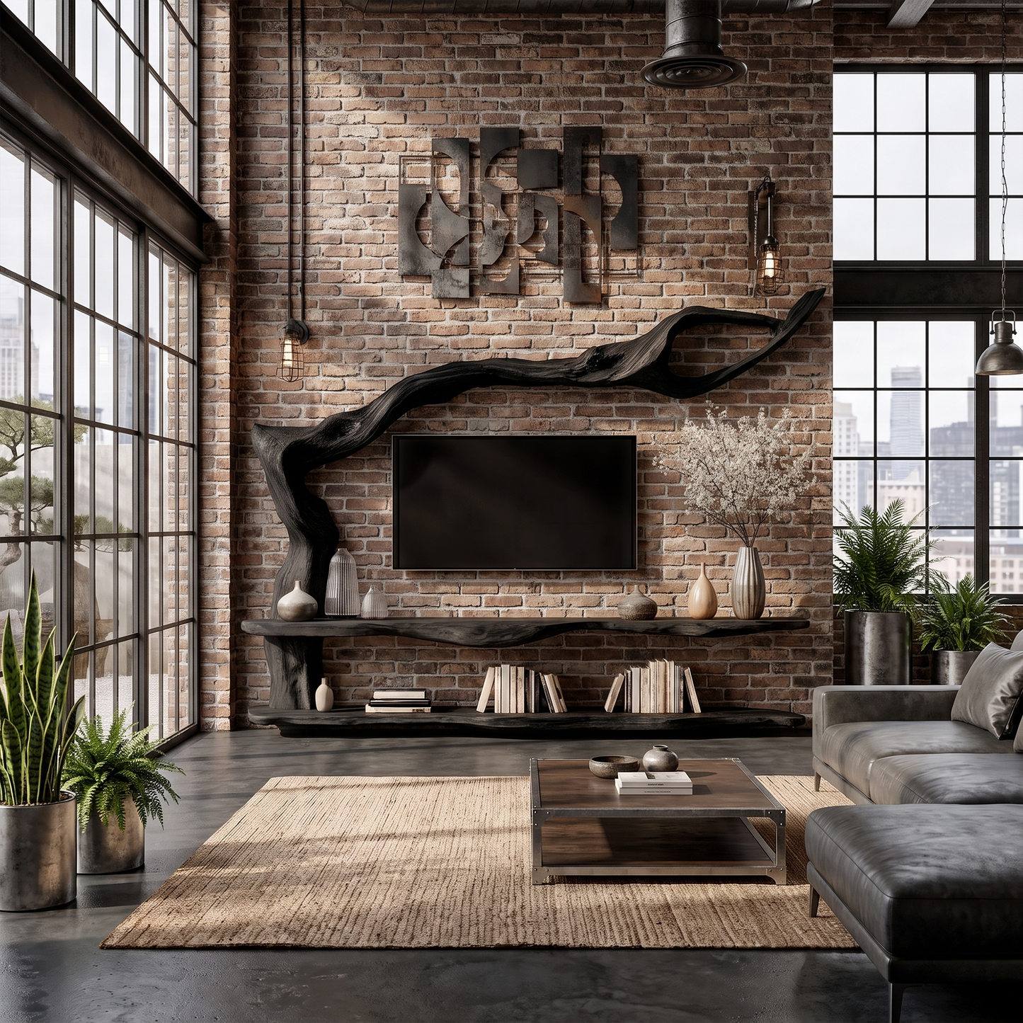 Organic Wall Mounted TV Stand With Sculptural Wood Design For Living Room