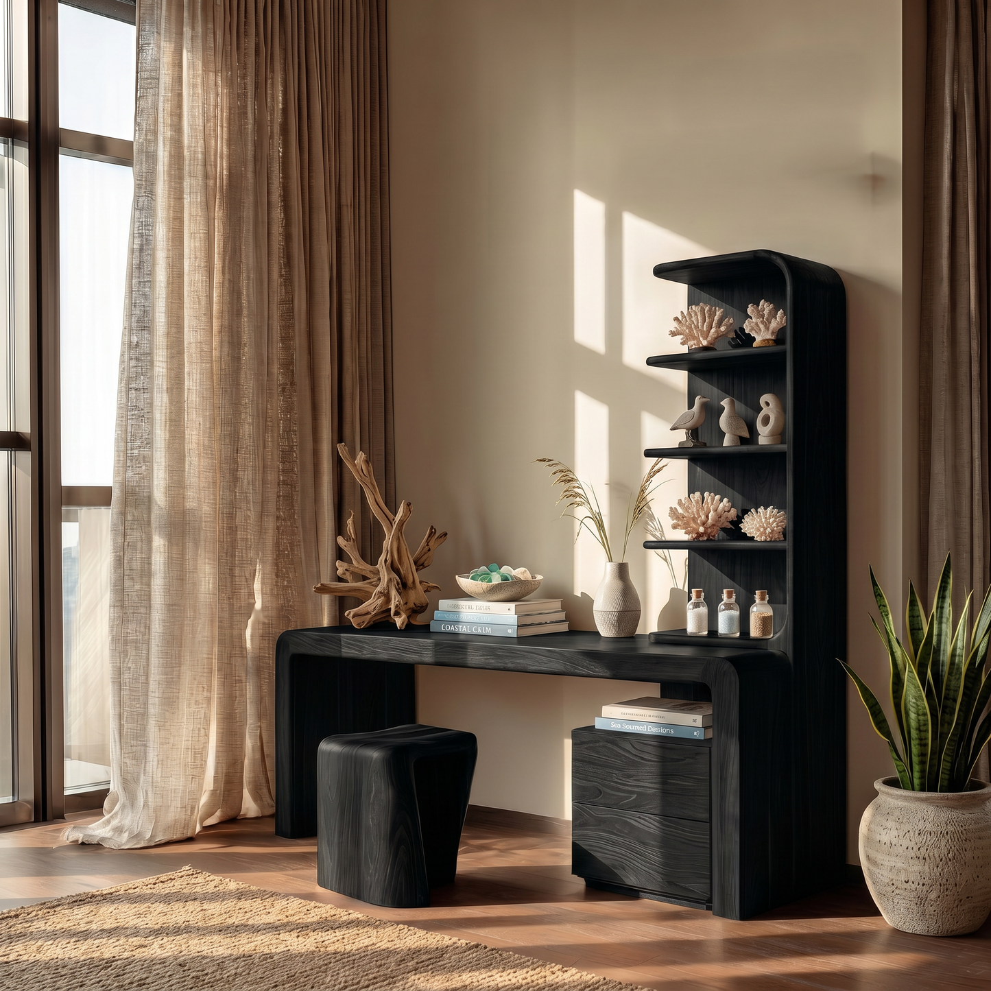 Modern Desk With Built In Storage Shelves And Drawers For Home Office