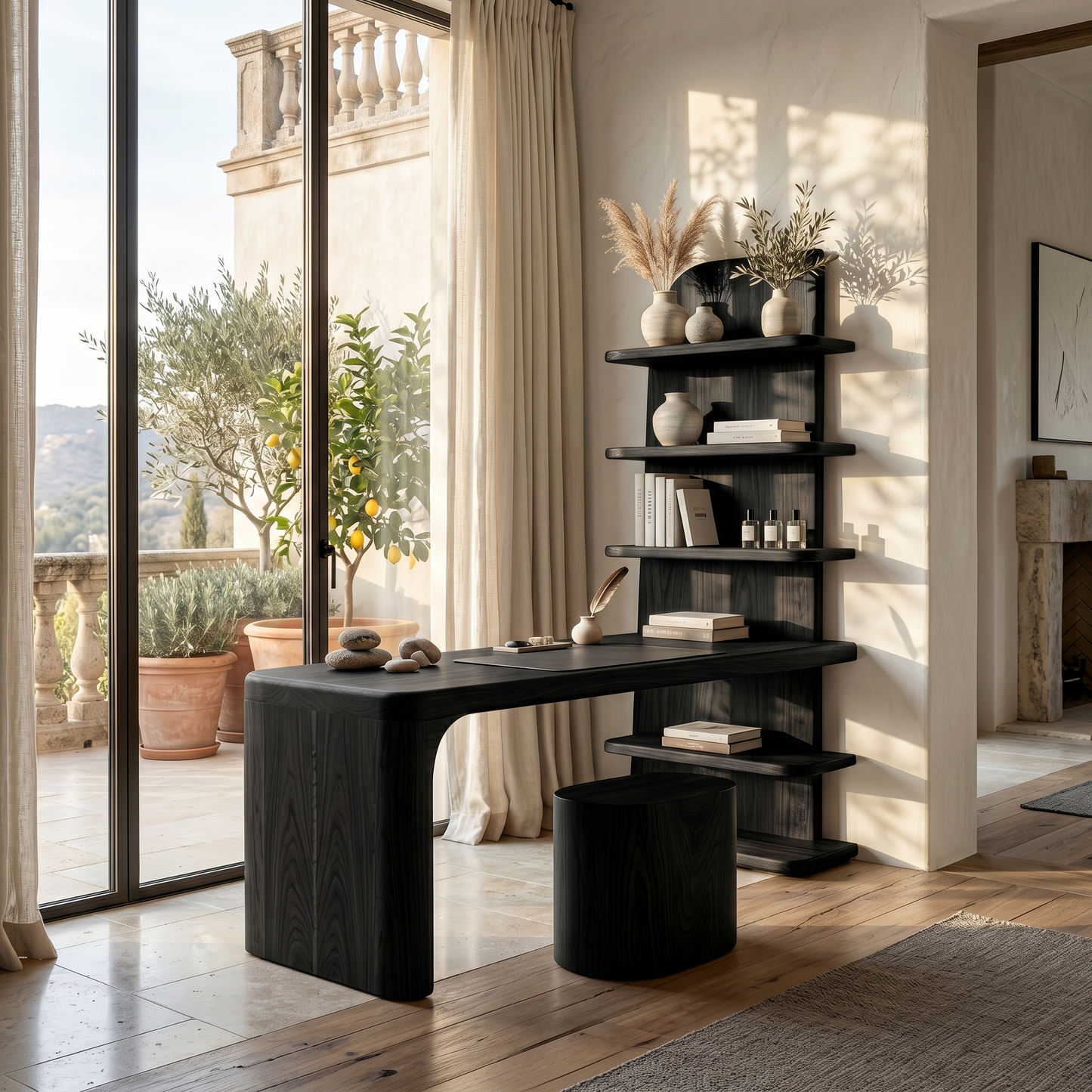 Handcrafted Desk With Open Bookshelf Design For Bedroom And Workspace