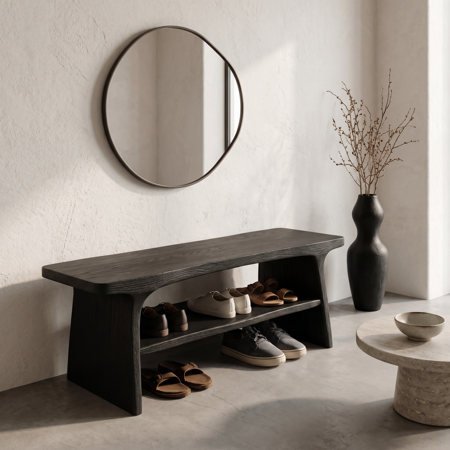 Rustic Shoe Bench With Natural Wood Storage For Entryway