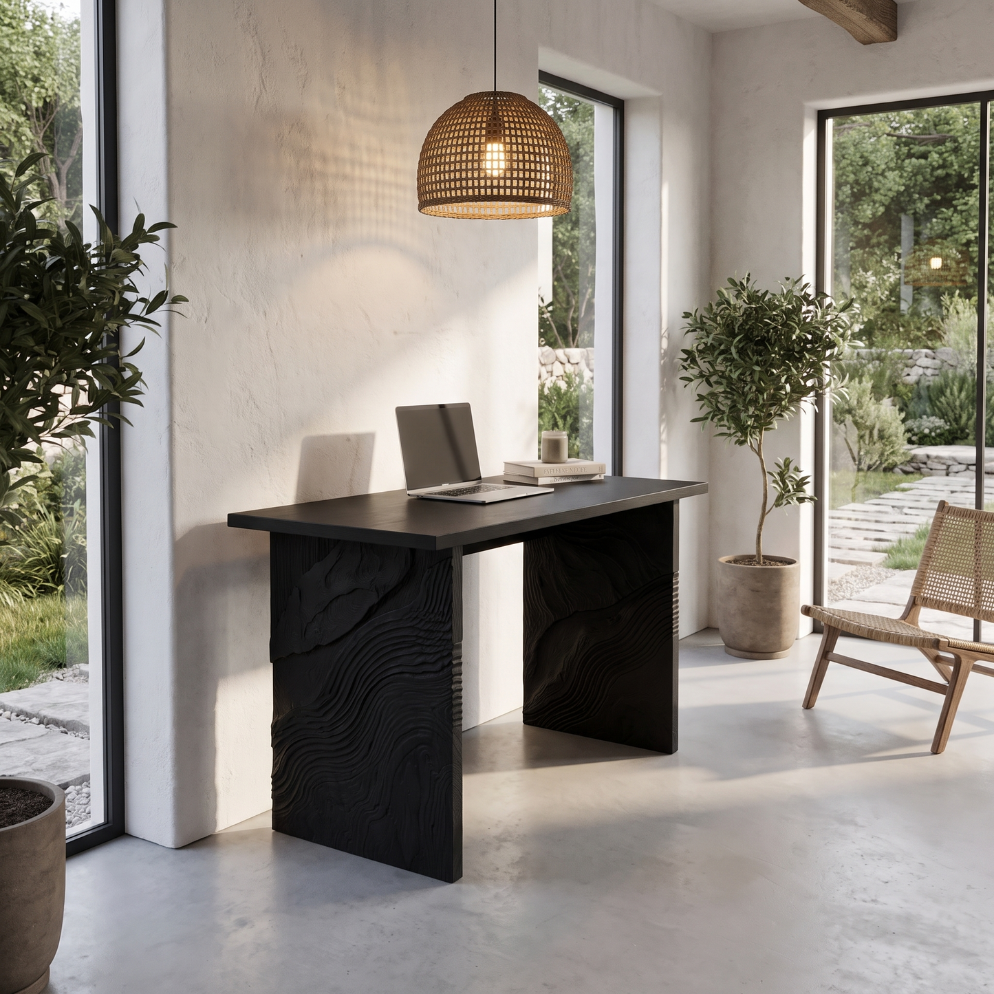 Organic Modern Writing Desk Handcrafted Storage Design For Executive Home Office