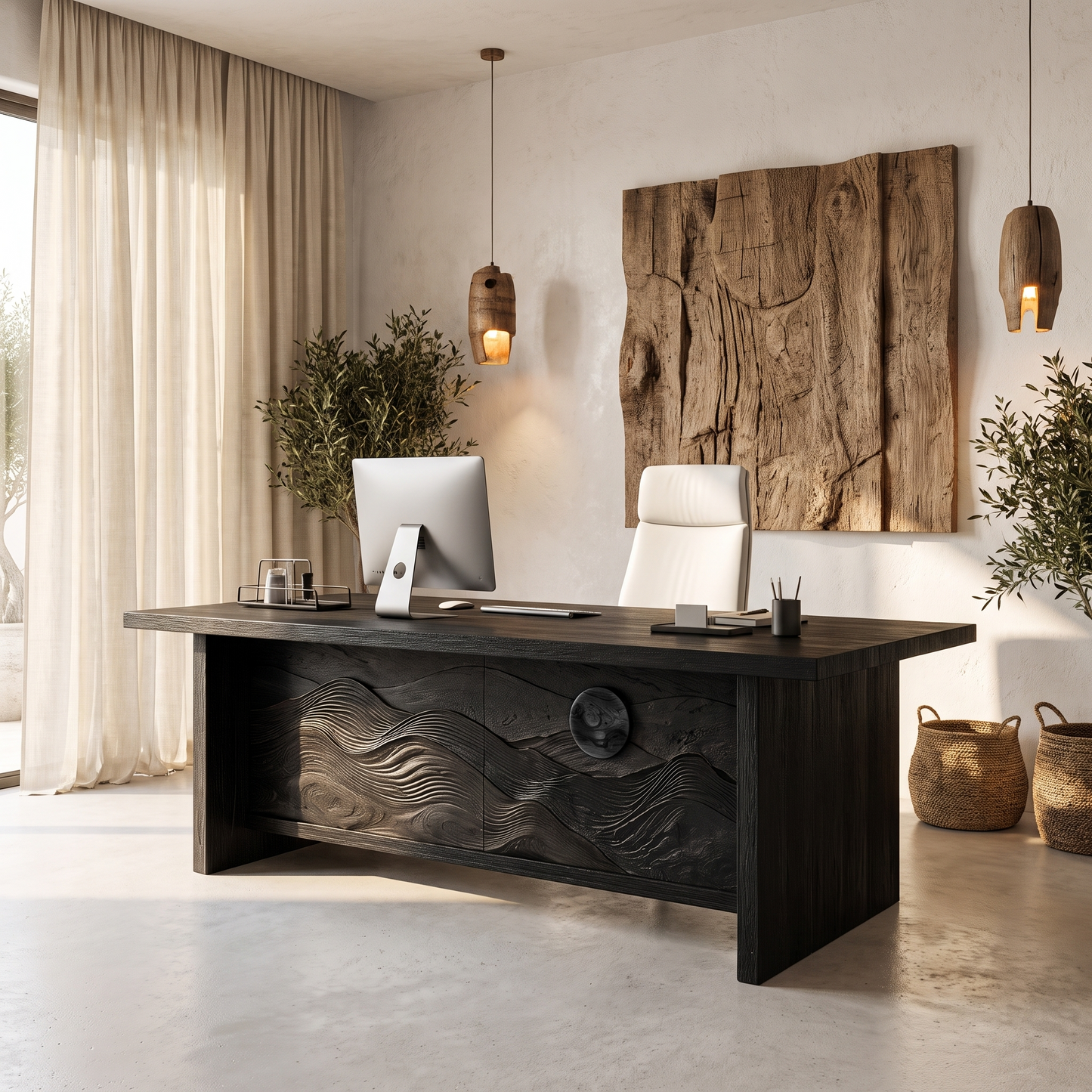 Sculptural Writing Desk Handcrafted Solid Wood Design For Workspace