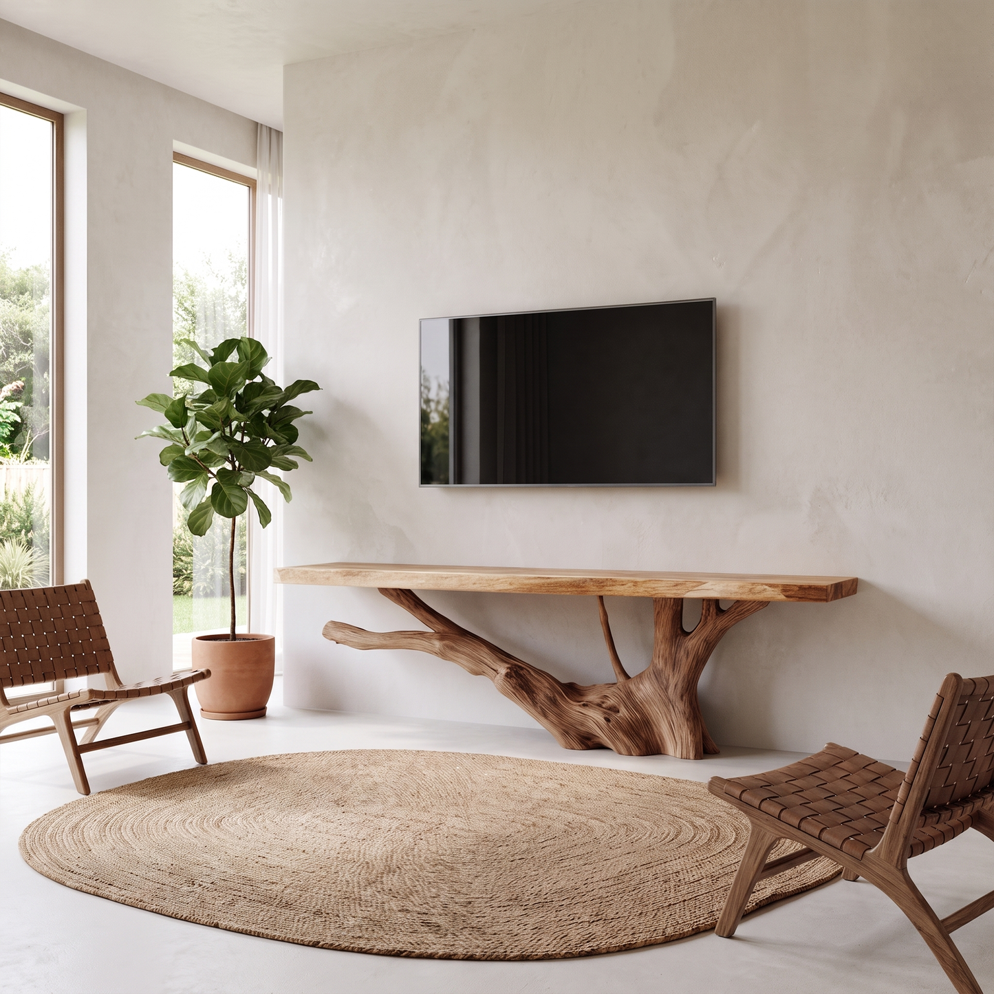 Nature Inspired TV Stand With Handcrafted Tree Root Design For Living Room