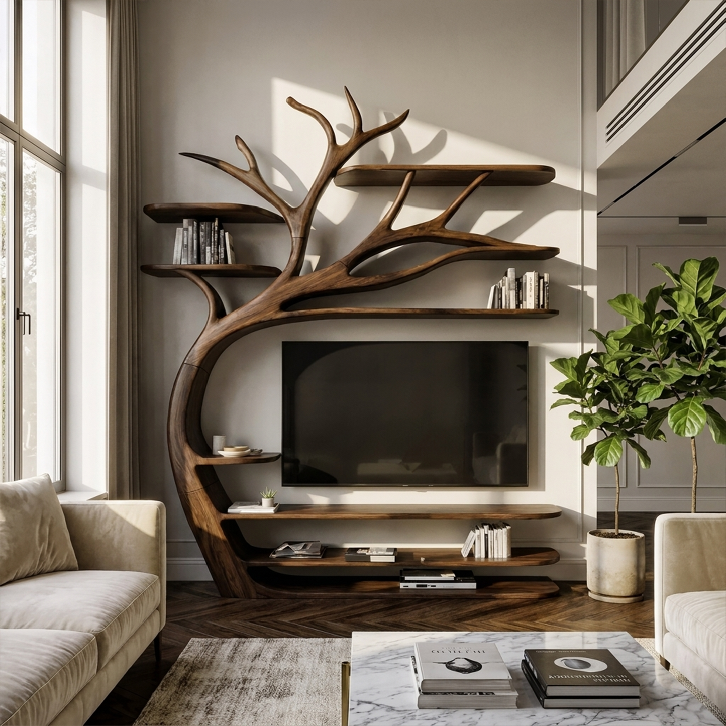 Rustic Artistic Tree TV Stand Bedroom Or Living Room Decor