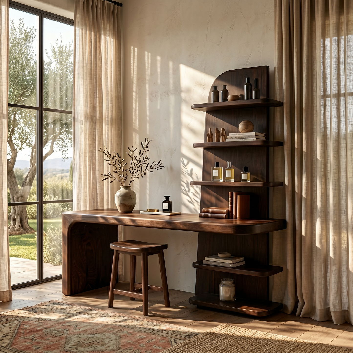 Minimal Desk With Built In Bookcase And Drawers For Study Room