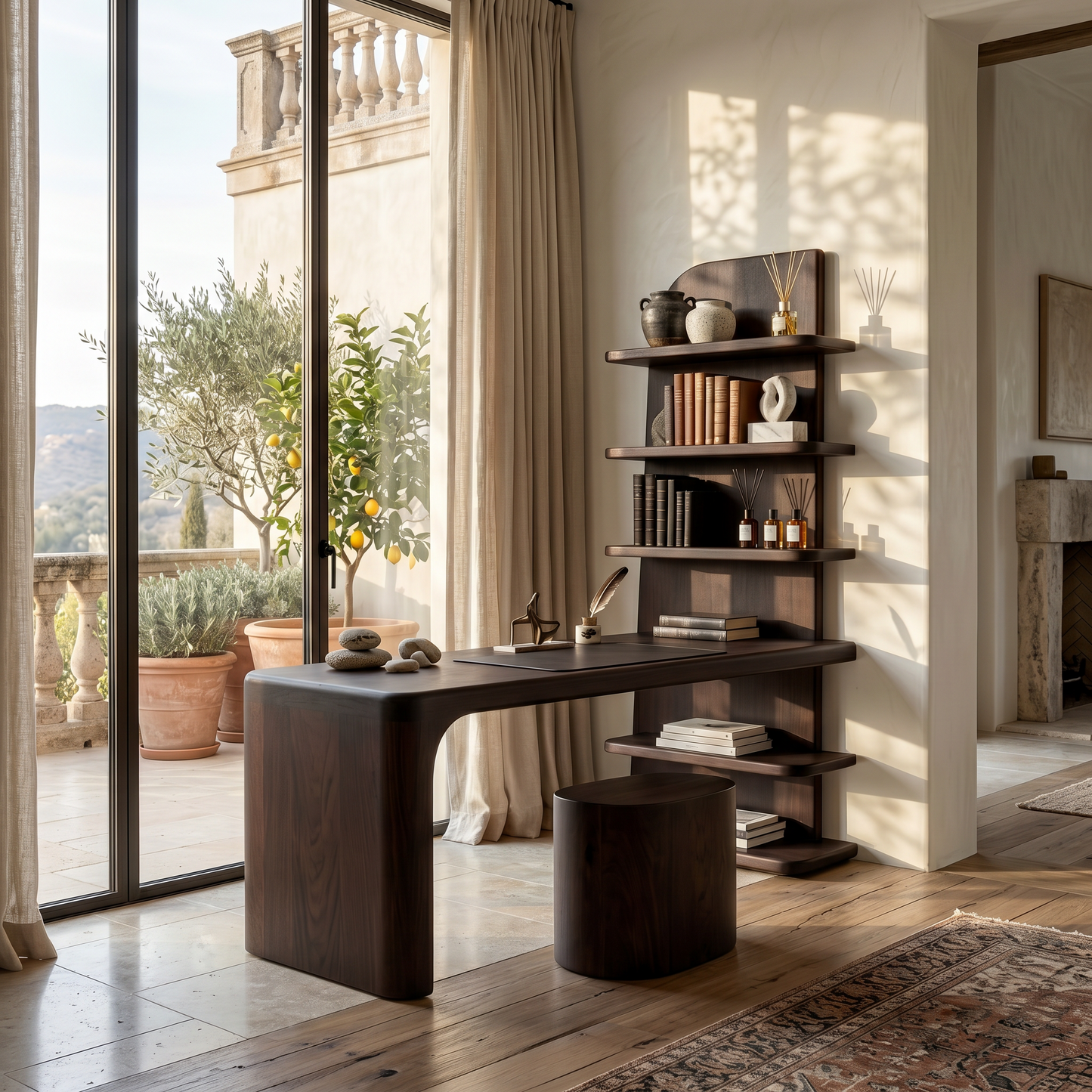 Handcrafted Desk With Open Bookshelf Design For Bedroom And Workspace