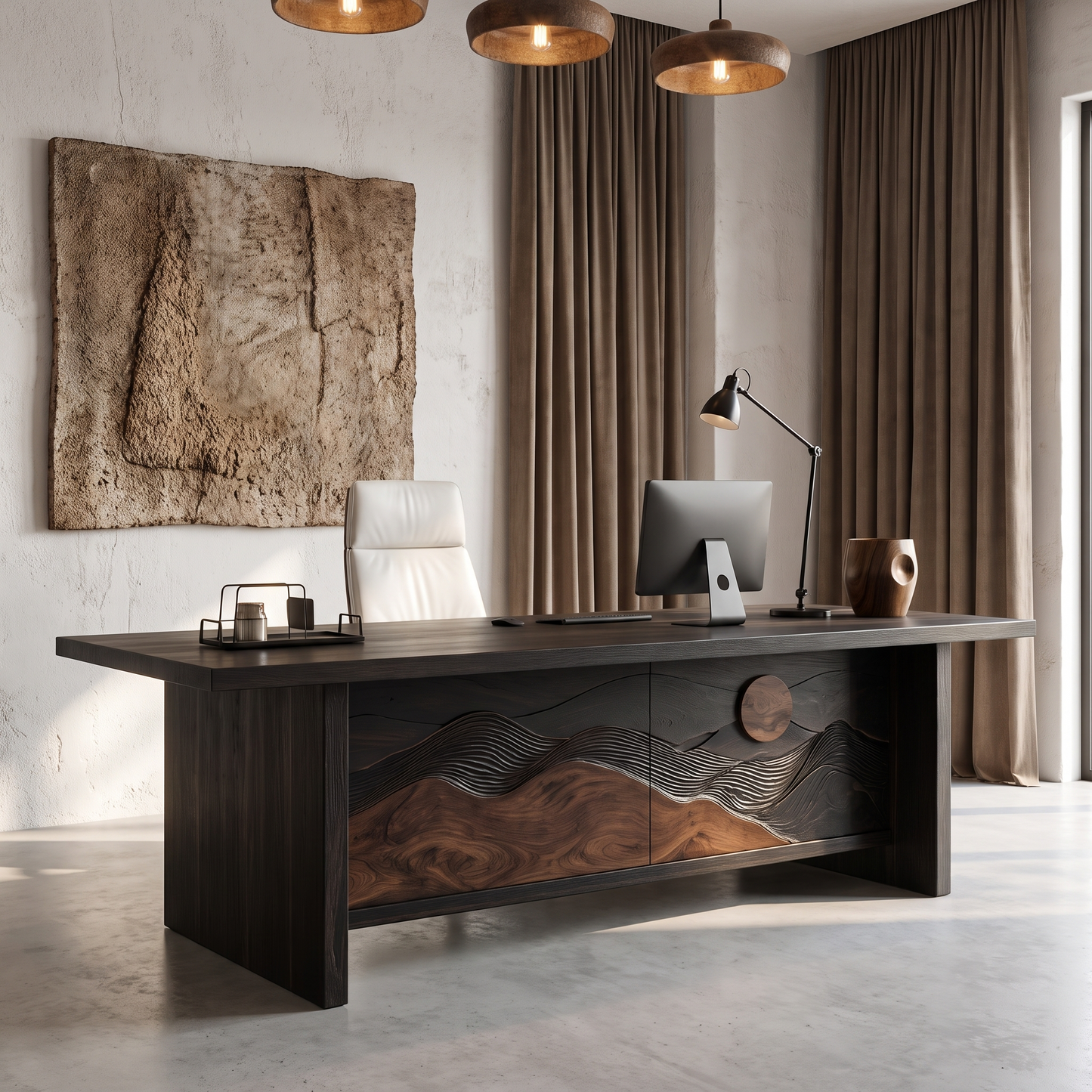 Sculptural Writing Desk Handcrafted Solid Wood Design For Workspace