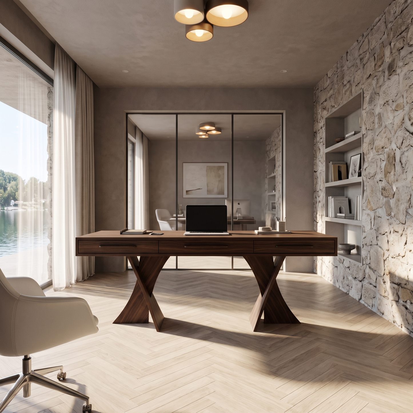 Minimalist X Frame Desk Solid Wood Computer Desk For Home Office