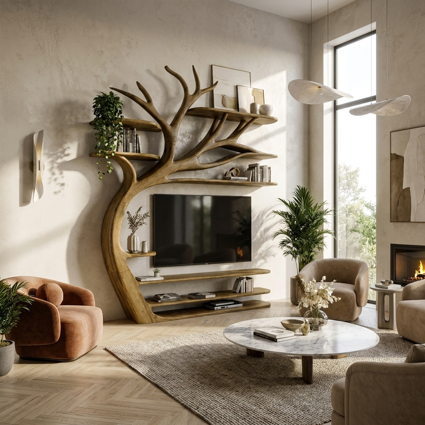 Rustic Artistic Tree TV Stand Bedroom Or Living Room Decor