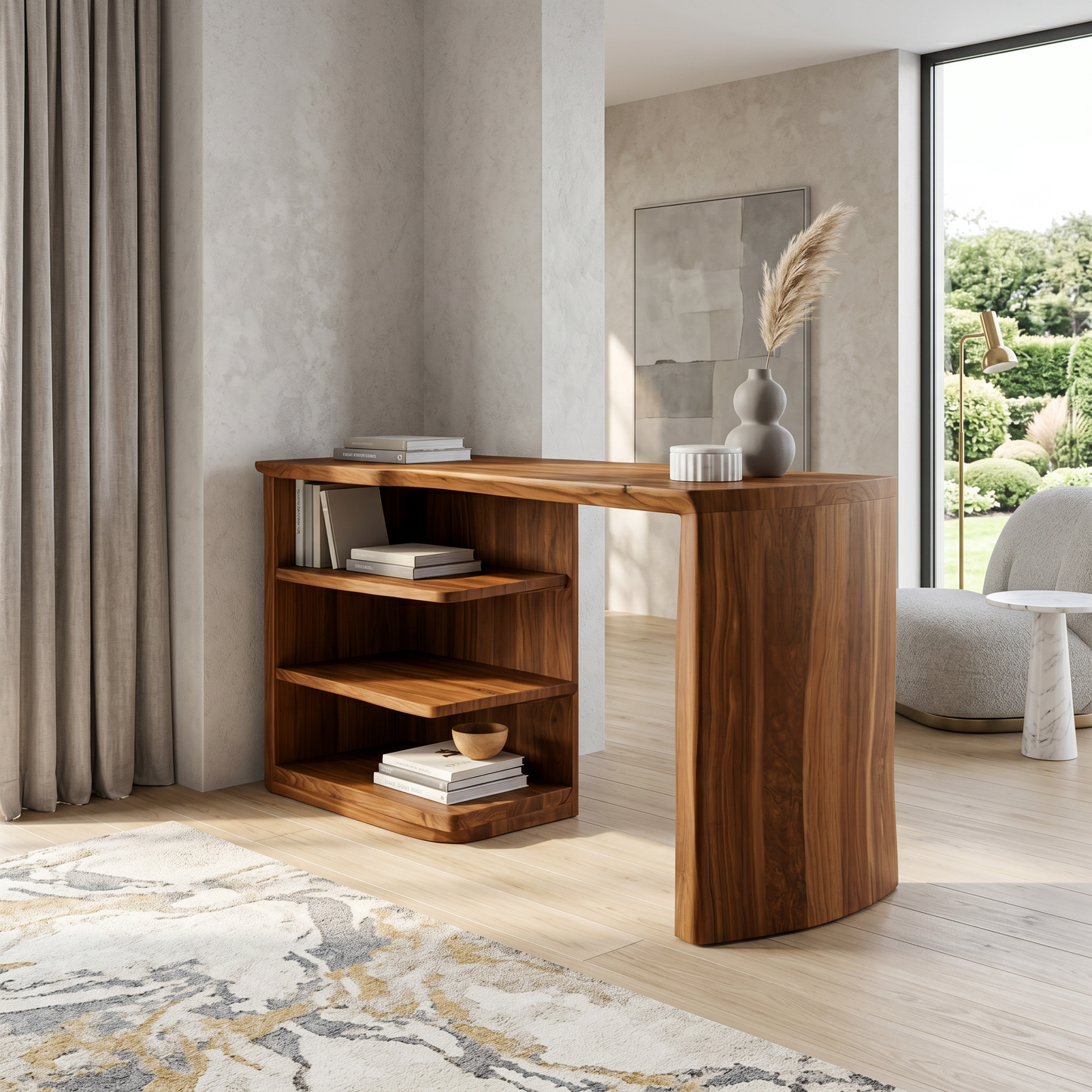 Scandinavian Desk With Built In Storage Shelves For Home Office And Workspace