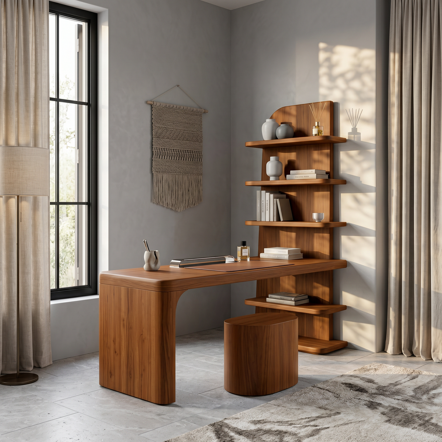 Handcrafted Desk With Open Bookshelf Design For Bedroom And Workspace