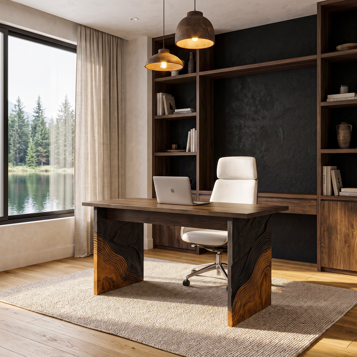 Organic Modern Writing Desk Handcrafted Storage Design For Executive Home Office