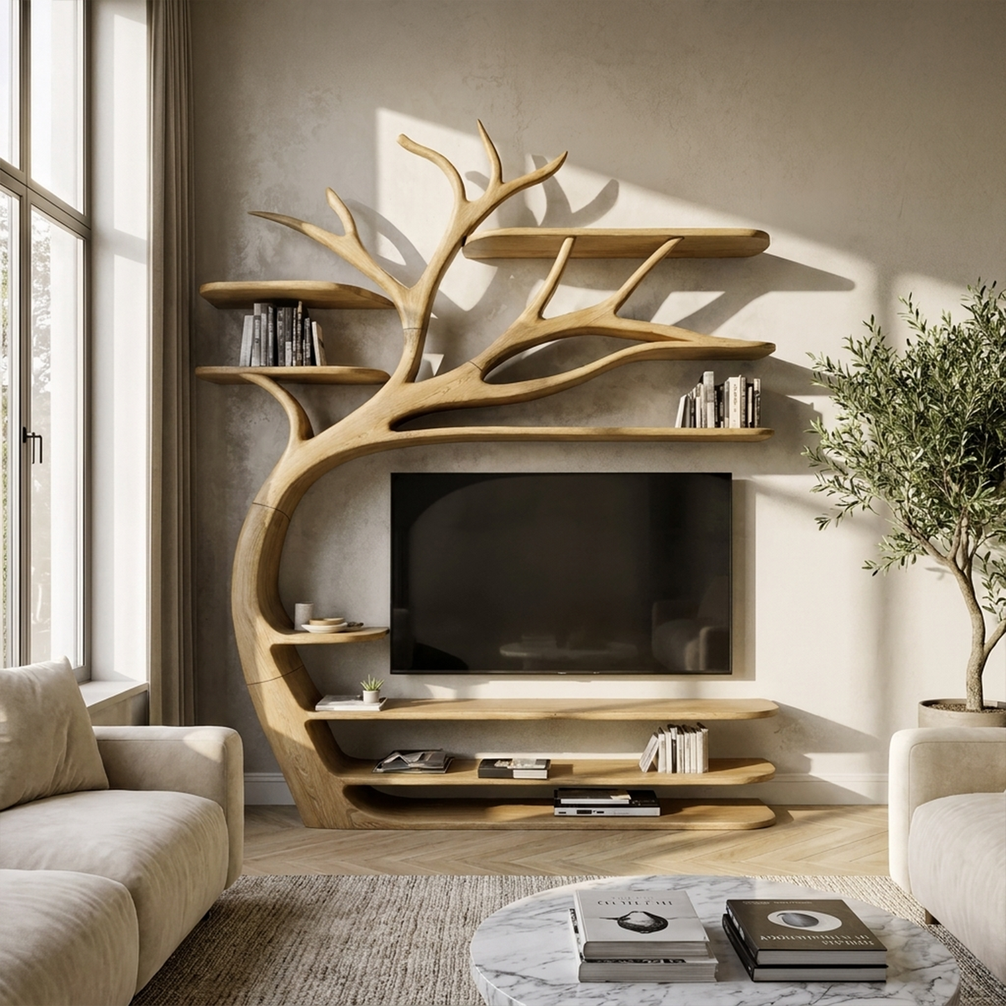 Rustic Artistic Tree TV Stand Bedroom Or Living Room Decor