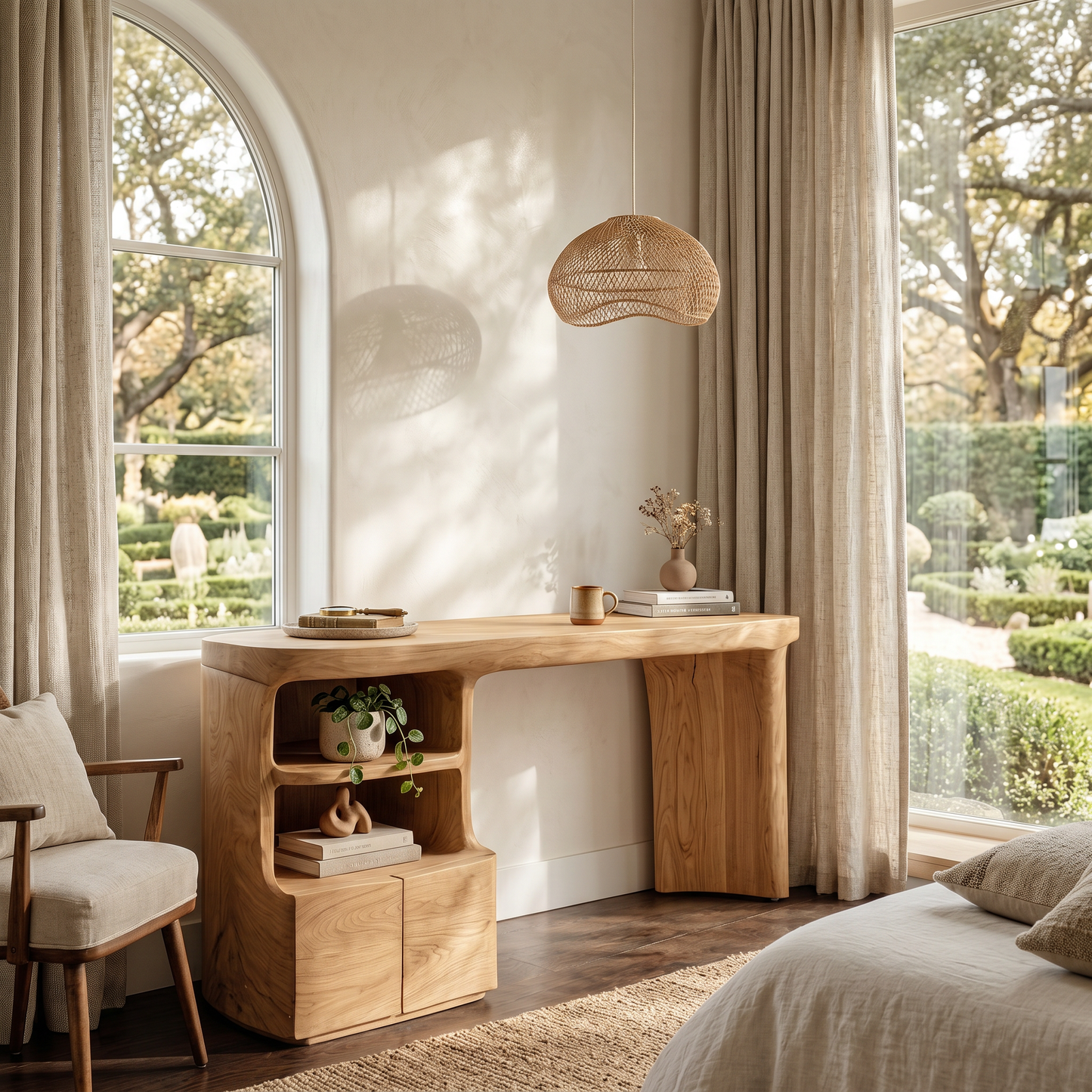 Modern Writing Desk With Open Storage Shelves For Home Office