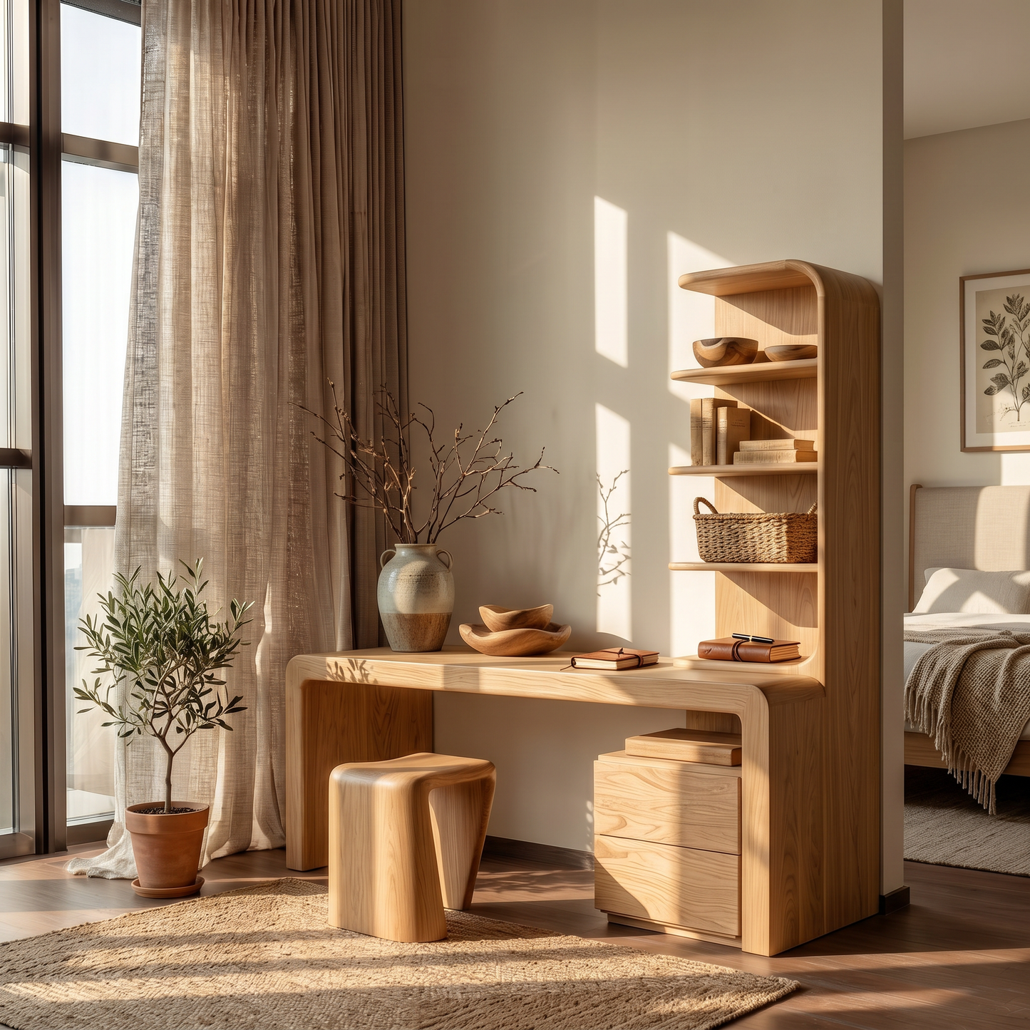 Modern Desk With Built In Storage Shelves And Drawers For Home Office