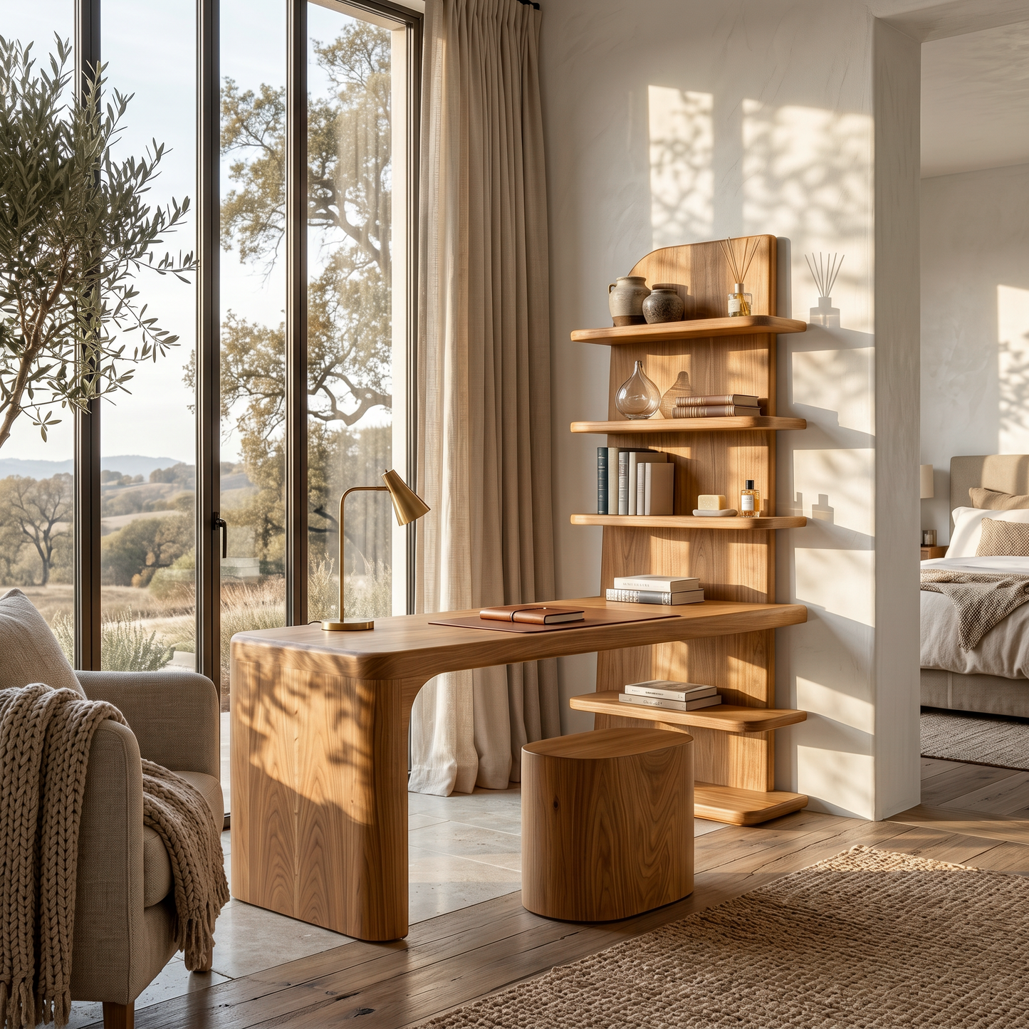 Handcrafted Desk With Open Bookshelf Design For Bedroom And Workspace