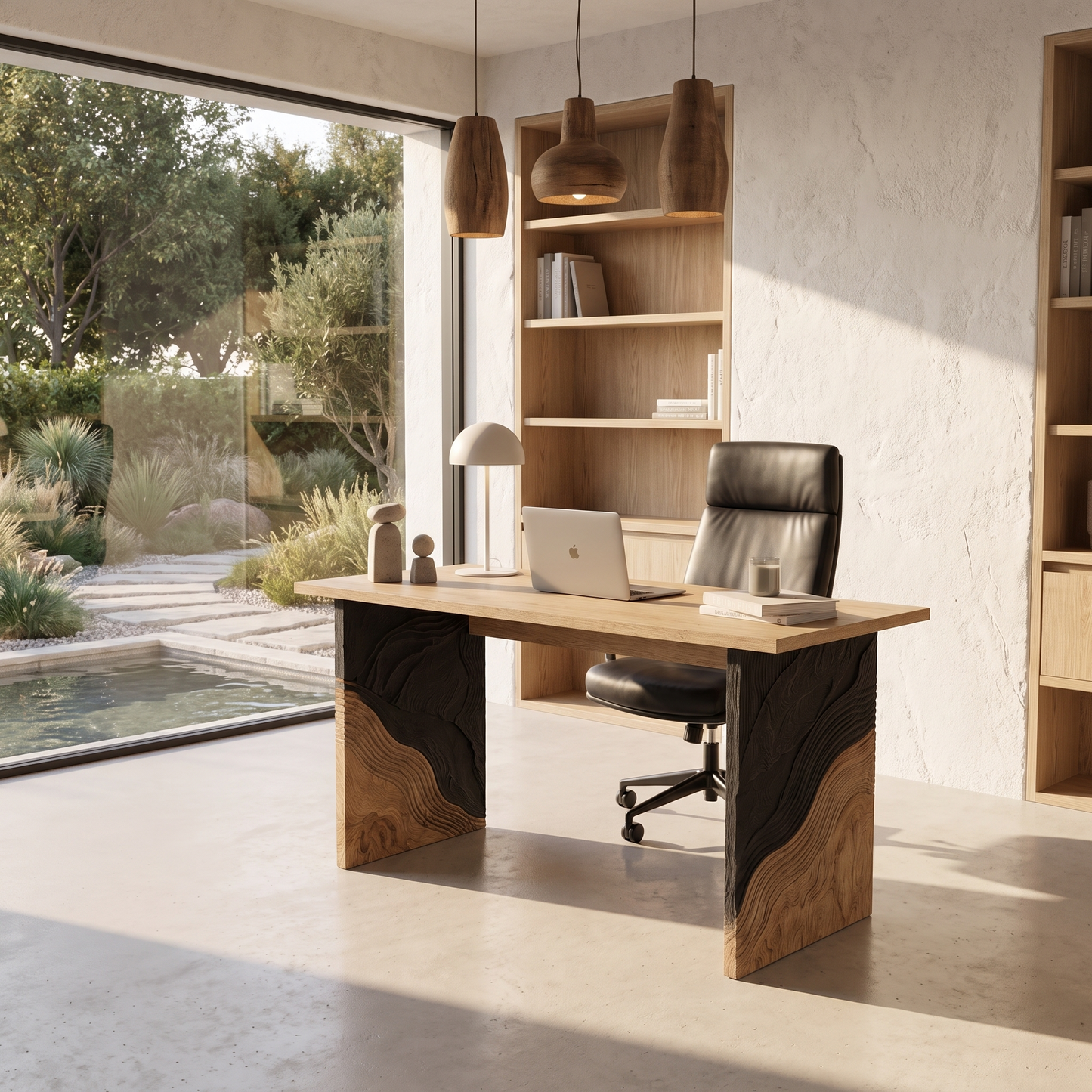 Organic Modern Writing Desk Handcrafted Storage Design For Executive Home Office